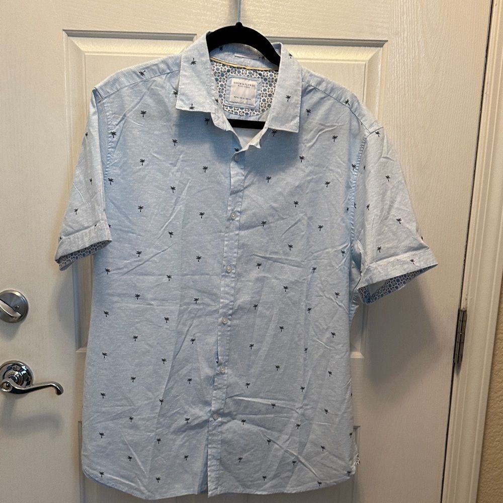 Denim & Flower Sky Blue Palm Tree Patterned Shirt Size XL